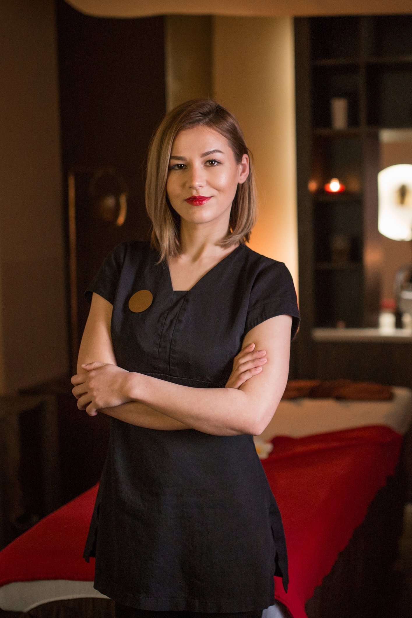 Serene spa moment with soft gold light